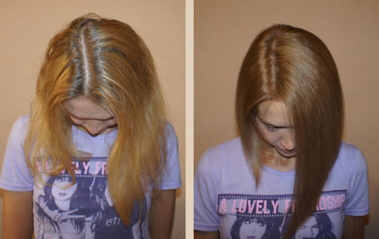 Haare vor und nach dem Färben