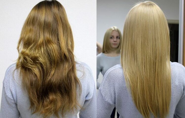 Vor und nach dem Bleichen und Färben der Haare